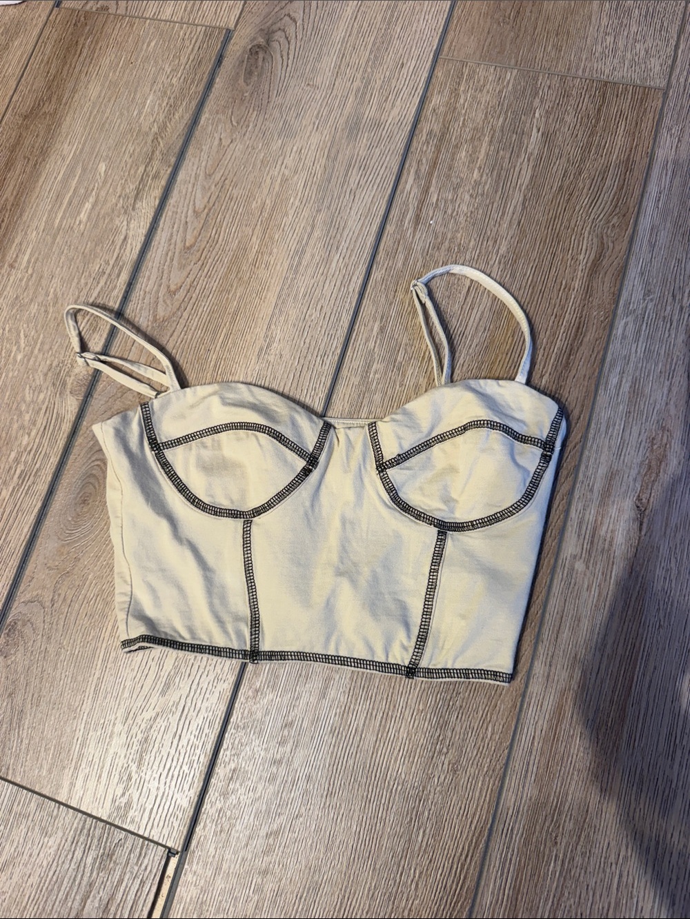 Princess Polly Cream Cropped Bustier Top with Contrast Stitching
